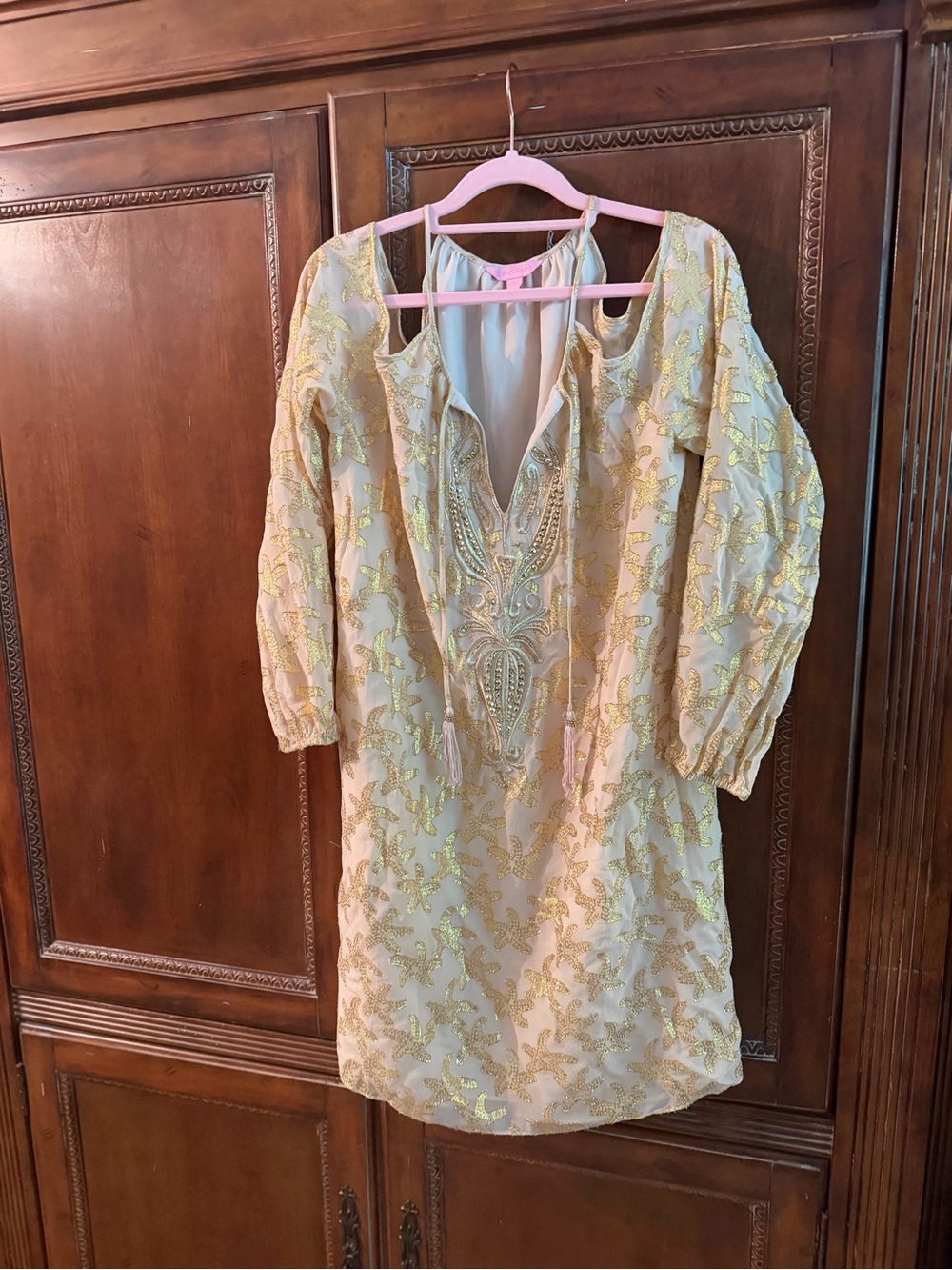 Lilly Pulitzer kaftan Beaded Embellished Tunic Dress in Ivory and Gold